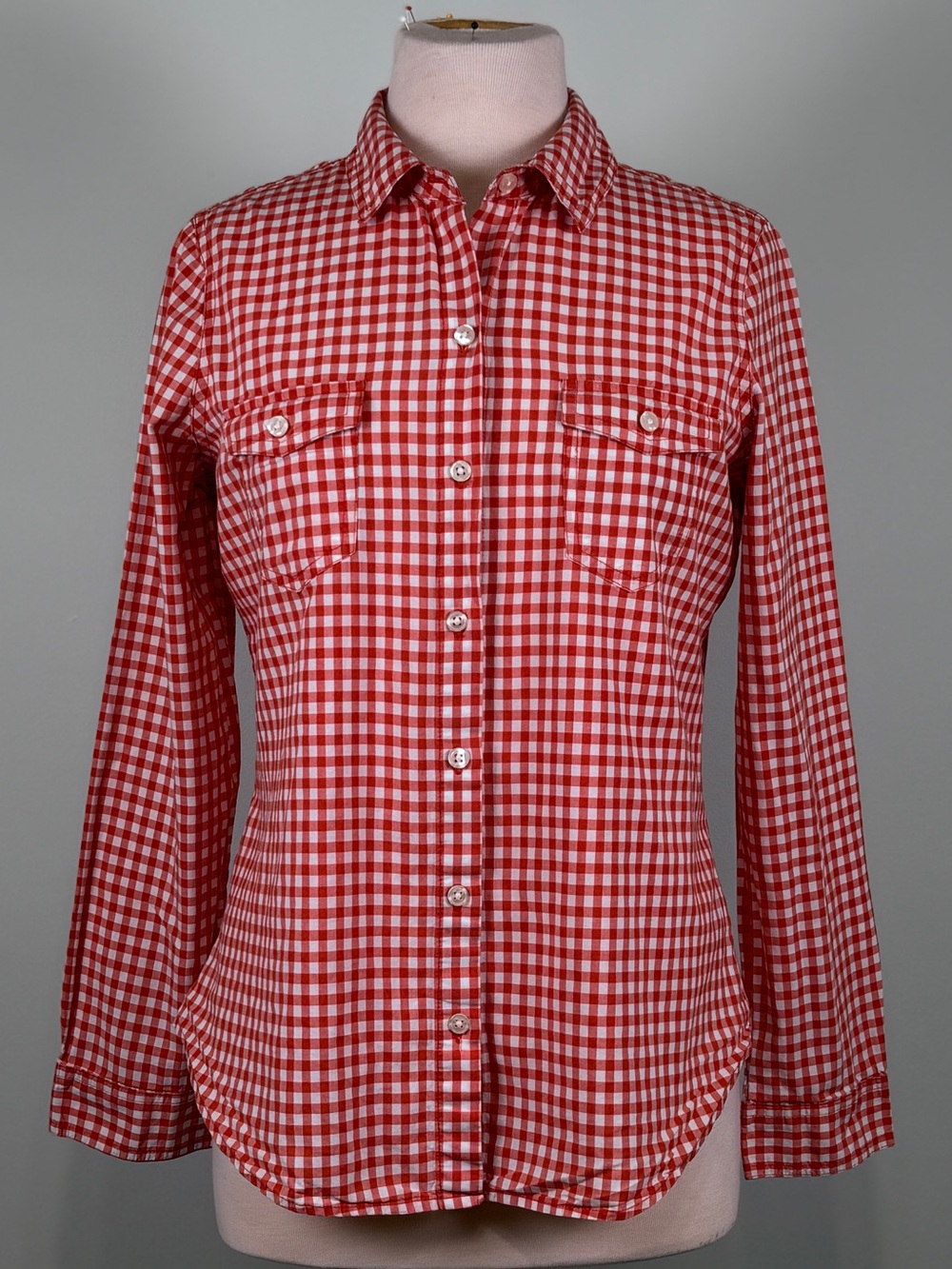 Old Navy Size M Women Red and White Gingham Plaid Shirt Americana Rodeo Cowgirl